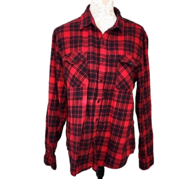 Arizona Jeans Mens red & black plaid Flannel Shirt. Large - Picture 1 of 8